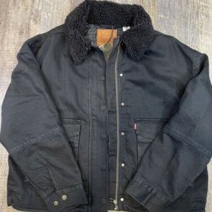 Levis NWT Black Denim Red Tab Zippered Front Lined Trucker Jean Jacket Women Med